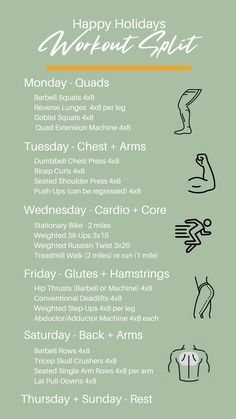 the happy holidays workout schedule is shown in green and white with an orange stripe on it