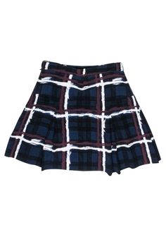 Add some flair to your office wardrobe with this Marc by Marc Jacobs plaid print skirt in navy, black, white, and maroon. Versatile and stylish, it pairs perfectly with a power blazer or cardigan for a chic and professional look. Size 2 Shell 64% Triacetate, 36% Polyester Lining 100% Polyester Invisible side zipper with top button closure Waist 29" Hips 36" Length 19" Plaid Print Skirt, Office Wardrobe, Buy Shoes Online, Professional Look, Print Skirt, Plaid Print, Couture Collection, Black Plaid, Marc By Marc Jacobs