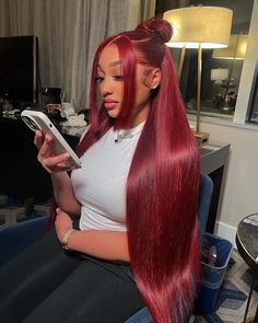 Lace Front Wig Virgin Human Hair Red 150%Density Medium Cap 26" Colored Lace Front Wigs, Hair Frontal, Colored Weave, Frontal Wig Hairstyles, Wig Styling, Brazilian Remy Hair, Red Wigs, Wigs For Sale, Colored Wigs