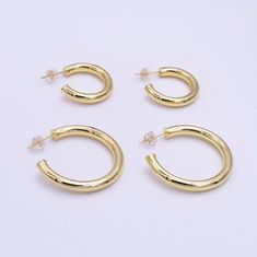 If you receive a defective item, please contact us within 5 days of arrival Item Details -  - Sold as a pair - Material: Brass, 24K gold filled - Nickel free & lightweight, perfect for everyday wear - Push back fastening Sizes -   - 25.2 mm x 25.2 mm x 4.1 mm - 35.3 mm x 35.3 mm x 4.4 mm Please avoid any water or chemical solutions. Keep the item in a dry environment. Tube Design, Earring Jewelry, Jewelry Earrings Hoops, Jewelry For Women, Gold Gold, Gold Filled, Everyday Wear, Jewelry Earrings, Hoop Earrings