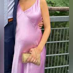 Worn Once At 7 Mos Pregnant - Very Breathable, Comfortable, And Can Wear A Bra Without Showing! Silk Pink Dress, Pink Silk Dress, Vince Camuto Dress, Satin Silk, Maternity Dresses, Silk Satin, Vince Camuto, Pink Dress, Satin