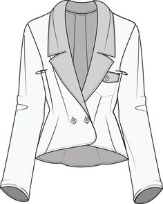 a women's jacket with buttons on the front and back, shown in black and white