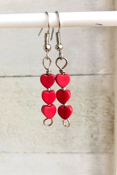 Long Tiny Red Heart Dangle Earrings Gift for Her, Simple Red Beaded Love Earrings #redheartearrings #valentinesdayearrings #valentinesday #hearts #earrings #dangle Red Heart-shaped Earrings For Her, Nickel-free Dangle Earrings For Valentine's Day, Valentine's Day Nickel-free Dangle Earrings, Dangle Heart Bead Earrings Gift, Red Dangle Heart Earrings As A Gift, Heart Beads Pendant Earrings As A Gift, Red Dangle Heart Earrings For Gift, Nickel Free Earrings For Valentine's Day, Heart Pendant Earrings With Heart Beads For Gift