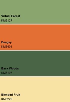 an orange and green color palette with the names of different colors on it, including black woods