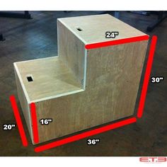 the height of an unfinished wooden shelf with red tape on it and measurements for each piece