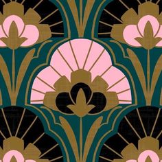 an art deco style wallpaper with pink and black flowers