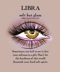 an eye with long lashes and the words libra soft but glam