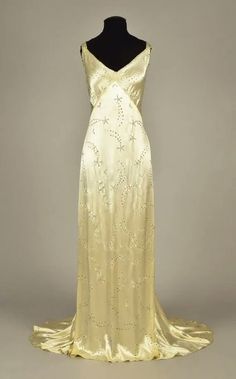 White Satin Gown, Metal Mesh Dress, 1930s Gown, 1930s Dress, Satin Gown, Shooting Stars, White Satin