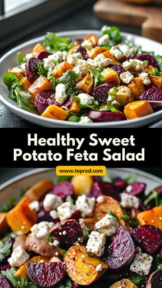 healthy sweet potato and beet salad with feta cheese is an easy side dish