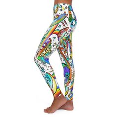 Make a bold statement with these White Psychedelic leggings. They are made of stretchy fabric that provides the perfect fit while remaining cool and sturdy during workouts. Athleisure has never been this comfy and fun. Make it a matching set with the Psychedelic Sports Bra. Find it here https:https://www.etsy.com/listing/1092350501/phychedelic-print-sports-bra-seamless?ref=shop_home_active_1&frs=1 : Material: 83% polyester, 17% spandex : Skinny fit : Double-layer waistband : Durable and stretchy Tattoo Leggings, Leggings Colorful, Printed Sports Bra, Sport Leggings, Legging Sport, Crossfit Workouts, Weekender Tote Bag, Womens Leggings, Print Leggings