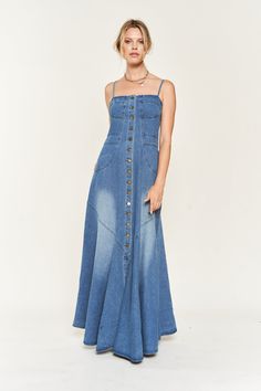 Brass Button Front Denim Maxi Dress Ruched & Elasticized Back Adjustable Straps Flattering Body Contouring Stitching Detail Women's Sizing Recommendations - size up if in between sizes &/or have a bigger chest Small 00/0 Medium 2/4 Large 6/8 XL 10/12 Plus Size Denim Maxi Dresses, Denim Long Dress Nordstrom, Cheap Denim Dresses By Gap, Cheap Relaxed Fit Long Sleeve Denim Dress, Cheap Long Sleeve Denim Dress, Denim Maxi Dress African, Denim Gown Lulus, Denim Wedding Dresses Casual, Denim Wedding Dresses Midi