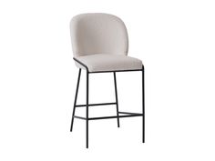 White boucle bar stool with curved backrest, wooden legs, and modern design. Boucle Bar Stool, Workspace Desk, Patio Bar Set, Patio Storage, Patio Swing, Cabinet Accessories, Patio Sectional, Replacement Cushions, Patio Accessories