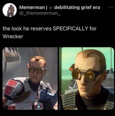 two pictures of the same character in star wars, one with glasses and another with an eye