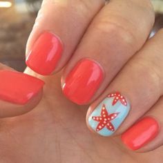 Beach Nails Starfish Nails, Tropical Nail Designs, Manicure Nail Designs, Nail Art Designs Summer, Short Nail Designs, Summer Nails Colors