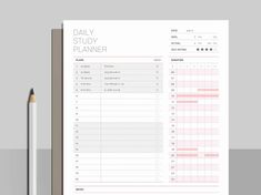 the daily study planner is shown next to a pencil and paper on top of it