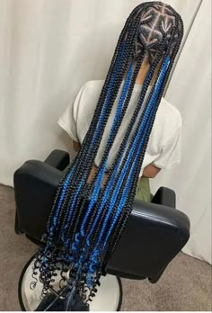 Blue Peekaboo Braids Blue Peekaboo Braids, Long Knotless Braids With Beads, Extra Long Knotless Braids, Lil Girl Hairstyles Braids, Blue And Black Braids, Long Knotless Braids, Blue Peekaboo, Peekaboo Braids, Knotless Braids With Beads