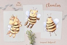 three pictures of bees with different expressions on them