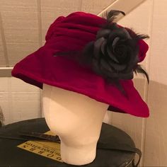 This Velvet Hat Is A Deep Wine (Although Some Pics Look Red). 2nd Photo Is Most Like Color. The Embellished Black Rose With Feathers Is Removable. Wear It With Or Without Flower. Size Runs Small Although Label Is A One Size Fits Most. Appx Measurements 21” Diameter. Fully Lined. Packable And Crushable. Perfect For Travel. Get Lots Of Compliments Too. New. Never Worn Disclaimer:Head Form Is For Display Purposes Only And Not Actual Human Size/Dimensions. Please Refer To Measurements. Gucci Bucket Hat, Slouch Beanie Hats, White Baseball Cap, Monogram Hats, Linen Sundress, Fendi Vintage, Velvet Hat, Vintage Monogram, Women's Hats