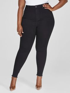 Plus Size Ultra High Rise Black Skinny Jeans | Fashion to Figure Size 12 Fashion, Fashion To Figure, Pullover Cardigan, Jeans Fabric, Jeans Fashion, Black Dresses Casual, Sweaters And Jeans, Plus Size Jeans, Bottom Clothes