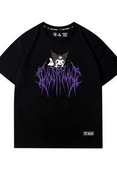 Purple Metal Kuromicore T-Shirt Unisex Kuromi Dark Cutie Punk Style T-shirt With Funny Print For Streetwear, Kuromi Shirt, Animecore Aesthetic, Y2k Boys, Cutie Aesthetic, E Girl Style, Aesthetic Stores, Rave Fashion, Black Y2k