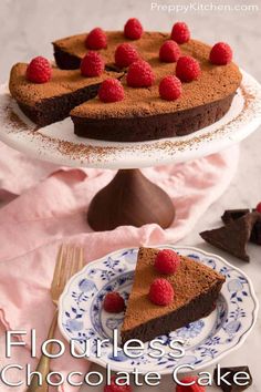 two plates with slices of chocolate cake on them