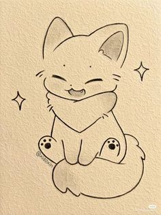 a drawing of a cat sitting on top of a pillow with stars in the background