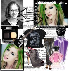 a collage of photos with various items including shoes, clothing and makeup on it