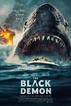 the black demon movie poster with shark and boat