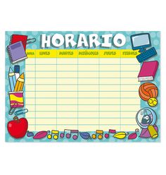 a sign that says horaio with school supplies on it and an apple next to it