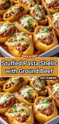 Stuffed Cheesy Shells, Pasta Recipes Stuffed Shells, Giant Stuffed Shells Recipe, Big Shell Noodle Recipes, Beef And Shells Pasta, Large Shell Pasta Recipes Ground Beef, Recipes With Large Shell Pasta, Beef Stuffed Shells Ricotta, Ricotta And Ground Beef Recipes