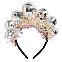 Features: Brand new and high quality Shimmering and shine: This silver disco ball headband is the perfect accessory for those who want to stand out in a crowd Durable and lightweight: Made of high-quality plastic and glass ball, this disco ball headband is comfortable to wear One size fits all: With an adjustable circumference of 55-60cm/21.65-23.62inch, this headband can be worn by adults and children alike Perfect for parties: Whether you're attending a music festival or a themed party, this h Disco Party Costume, 70s Disco Costume, Bride To Be Decorations, Bachelorette Party Accessories, The Night Is Young, Disco Costume, Vintage Disco, Birthday Headband, Silver Headband