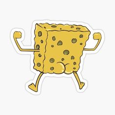 a cartoon piece of cheese with arms and legs, making a funny face sticker