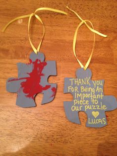 two pieces of puzzle with the words thank you for being an important piece to our puzzle lucas