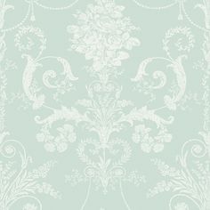 a light green and white wallpaper with an ornate design