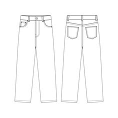 the front and back view of a pair of jeans, with pockets on each side