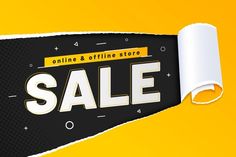 a black and yellow sale banner with the words online & offline store on it