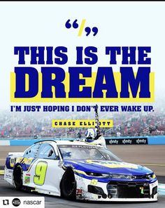 a car driving down a race track with the words, this is the dream i'm just hoping i don't ever wake up