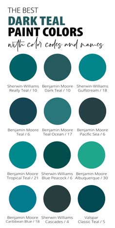 the best dark teal paint colors for interior walls and ceilings, with different shades to choose from