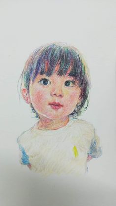 a drawing of a child's face with colored pastel pencils on paper