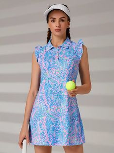 Blue Flower Printed Sleeveless Polo Tennis Dress Fitted Short Sleeve Tennis Dress For Summer, Summer Short Sleeve Tennis Dress, Spring Sleeveless Tennis Dress, Sleeveless Tennis Dress For Spring, Sleeveless Spring Tennis Dress, Casual Short Sleeve Tennis Dress For Summer, Casual Pink Sleeveless Tennis Dress, Casual Sleeveless Tennis Dress, Sleeveless Summer Sports Dress