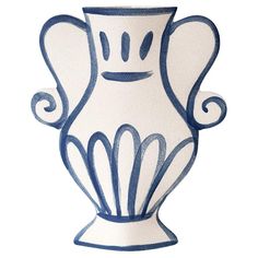 a blue and white vase is shown on a white background