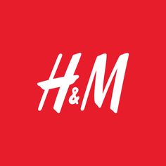 the h & m logo is shown on a red background with white letters that read h and m