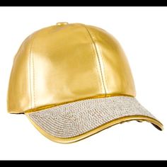 Hat Is Gold And Has Rhinestone On Front ! If You Want People To Notice You You Will Love This Hat Trendy Gold Baseball Cap With Curved Brim, Adjustable Gold Hat With Rhinestones, Gold Adjustable Hats With Rhinestones, Trendy Adjustable Gold Baseball Cap, Rhinestone Hat, Gold Hats, Trucker Hat, Love This, Baseball Hats