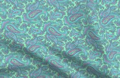 a blue and green paisley print fabric