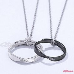 Qteee - Exquisite Sterling Silver Couples Necklace with Rings Pendant Silver Alloy Rings As Gifts, Adjustable Black Alloy Ring, Black Stainless Steel Ring Jewelry, Minimalist Alloy Rings For Gifts, Black Stainless Steel Promise Jewelry, Silver Alloy Ring For Anniversary, Silver Couples Jewelry Gift, Adjustable Black Jewelry With Silver Chain, Couples Silver Jewelry Gift