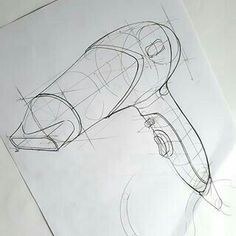 a drawing of a hair dryer sitting on top of a piece of white paper