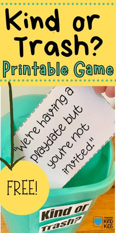 a printable game for kids to play with the words, kind or trash?