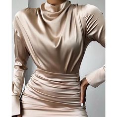 Description：FashionSierra - High Neck Ruched Satin Dress Women Solid Color Long Sleeve Dress Autumn Tutleneck Party Dress Robe Femme Length (cm) Bust Size (cm) Waist Size (cm) (cm) Hip (cm) XS - - - - - S 82 90 60 78 - M 83 94 64 82 - L 84 98 68 86 - XL 85 102 72 90 - XXL - - - - - 3XL - - - - - "Size measured by ourselves, sometimes has some errors, but always within 3cm." Receiving Time = Processing time (3-7 days) + Shipping time (12-40 days) Simple Satin Dress Hijab, Satin Dresses Hijab, Ruched Satin Dress, Sukienki Maksi, Evening Dress Long, Soiree Dress, Dress Autumn, Muslim Fashion Dress, Party Package