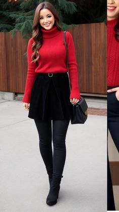 Christmas Celebration Outfit, Red Long Sleeve Shirt Outfit, London Outfit Ideas Winter, Red Trousers Outfit, Long Sleeve Shirt Outfit, Shirt Outfit Winter, London Outfit Ideas, Sleeve Shirt Outfit, Christmas Party Outfit Work