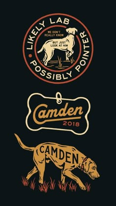 three different logos for some type of meat product on a black background with grass and plants